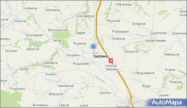 mapa Sadowie, Sadowie powiat opatowski na mapie Targeo
