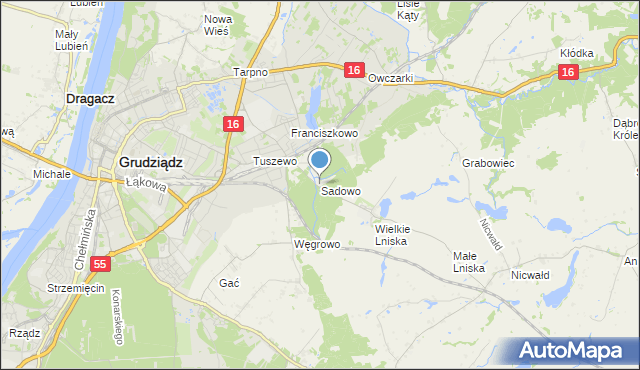 mapa Sadowo, Sadowo gmina Grudziądz na mapie Targeo