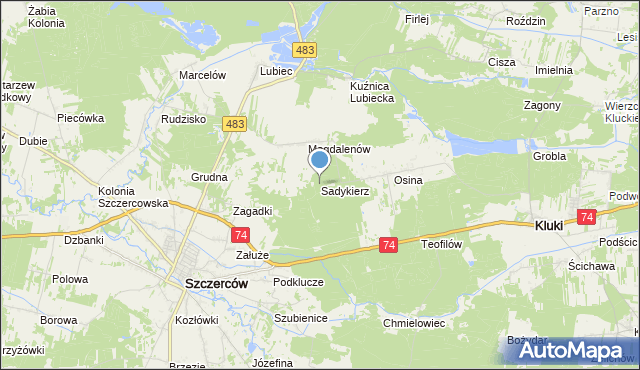 mapa Sadykierz, Sadykierz gmina Szczerców na mapie Targeo