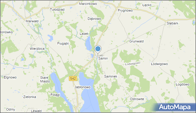 mapa Samin, Samin gmina Dąbrówno na mapie Targeo