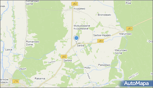 mapa Sarbia, Sarbia gmina Czarnków na mapie Targeo