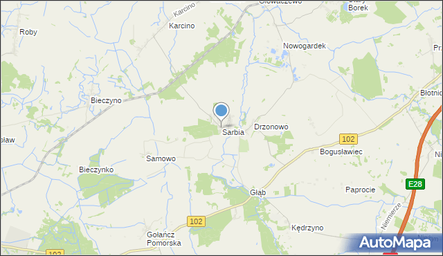 mapa Sarbia, Sarbia gmina Kołobrzeg na mapie Targeo