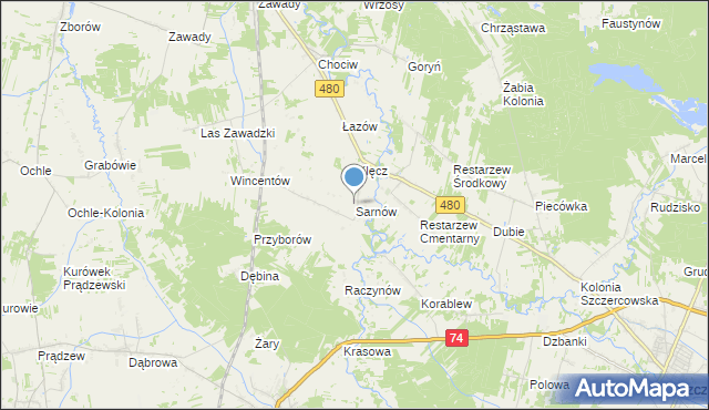 mapa Sarnów, Sarnów gmina Widawa na mapie Targeo