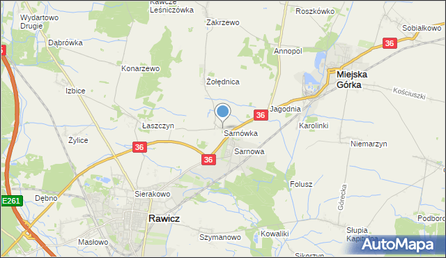 mapa Sarnówka, Sarnówka gmina Rawicz na mapie Targeo