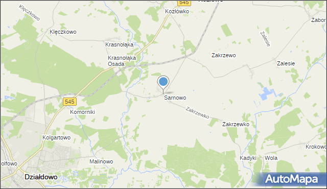 mapa Sarnowo, Sarnowo gmina Kozłowo na mapie Targeo