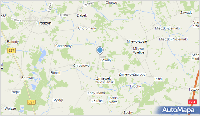 mapa Sawały, Sawały na mapie Targeo