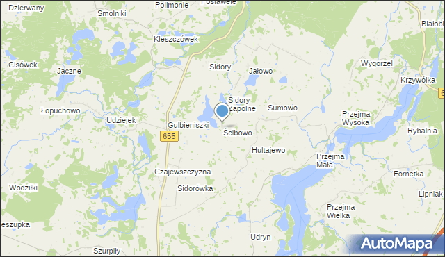mapa Ścibowo, Ścibowo gmina Jeleniewo na mapie Targeo