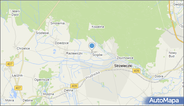 mapa Ścigów, Ścigów na mapie Targeo