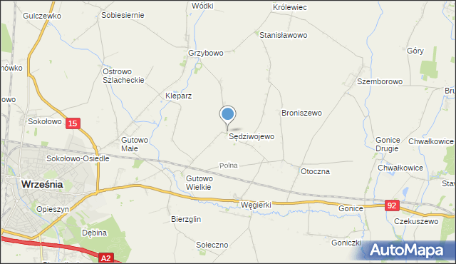 mapa Sędziwojewo, Sędziwojewo gmina Września na mapie Targeo