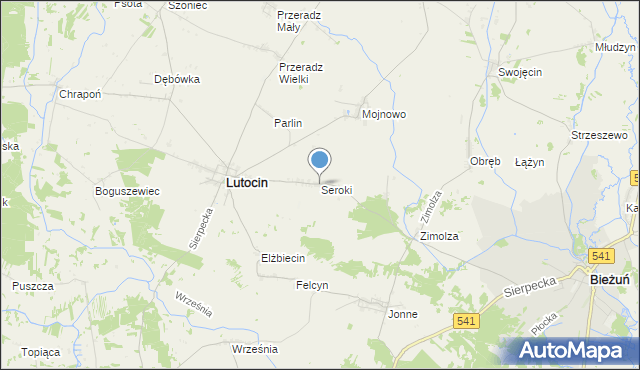 mapa Seroki, Seroki gmina Lutocin na mapie Targeo