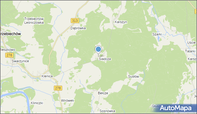 mapa Siadcza, Siadcza gmina Bojadła na mapie Targeo