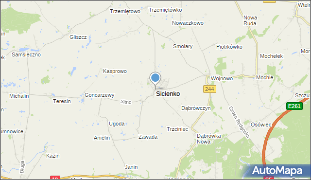 mapa Sicienko, Sicienko powiat bydgoski na mapie Targeo