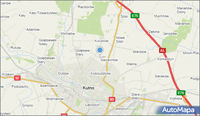 mapa Sieciechów, Sieciechów gmina Kutno na mapie Targeo