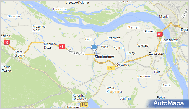 mapa Sieciechów, Sieciechów powiat kozienicki na mapie Targeo