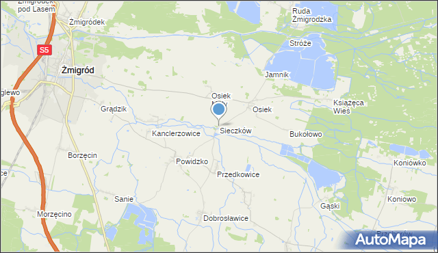 mapa Sieczków, Sieczków gmina Żmigród na mapie Targeo