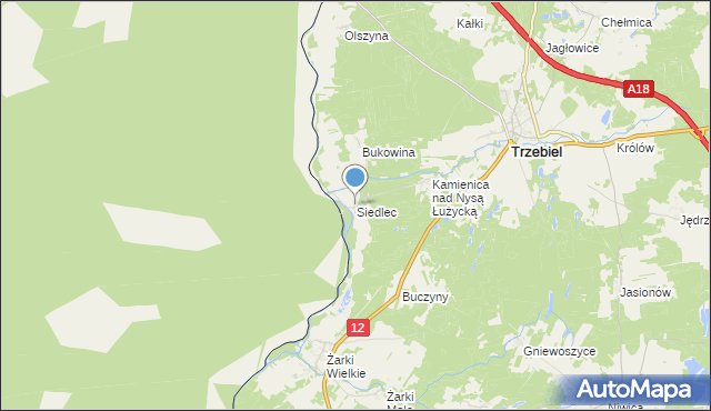 mapa Siedlec, Siedlec gmina Trzebiel na mapie Targeo