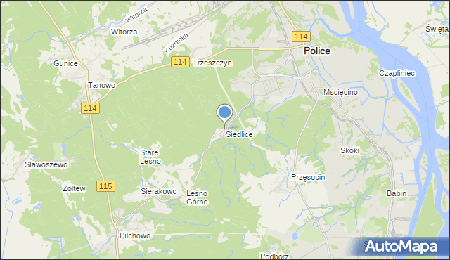 mapa Siedlice, Siedlice gmina Police na mapie Targeo