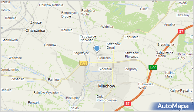 mapa Siedliska, Siedliska gmina Miechów na mapie Targeo