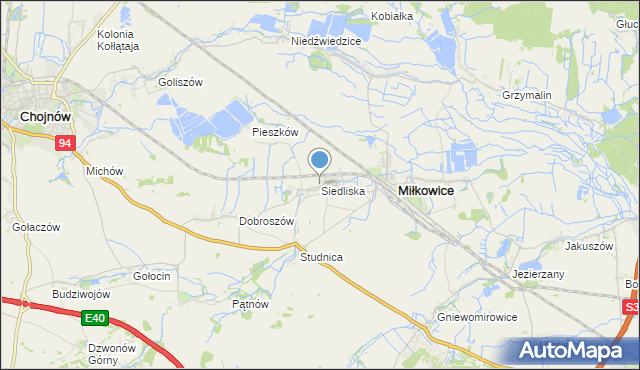 mapa Siedliska, Siedliska gmina Miłkowice na mapie Targeo