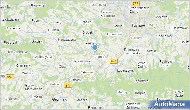 mapa Siedliska, Siedliska gmina Tuchów na mapie Targeo
