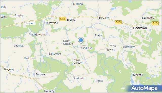 mapa Siedlisko, Siedlisko gmina Godkowo na mapie Targeo