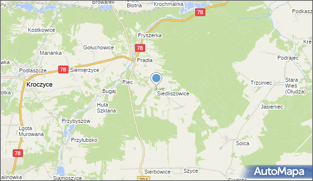 mapa Siedliszowice, Siedliszowice gmina Kroczyce na mapie Targeo