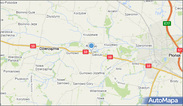 mapa Siekluki, Siekluki gmina Dzierzążnia na mapie Targeo