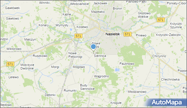 mapa Siennica, Siennica gmina Nasielsk na mapie Targeo