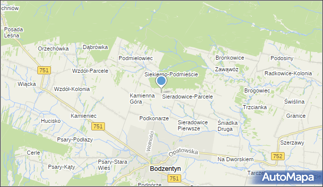 mapa Sieradowice-Parcele, Sieradowice-Parcele na mapie Targeo