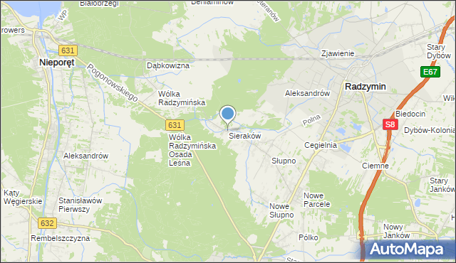 mapa Sieraków, Sieraków gmina Radzymin na mapie Targeo