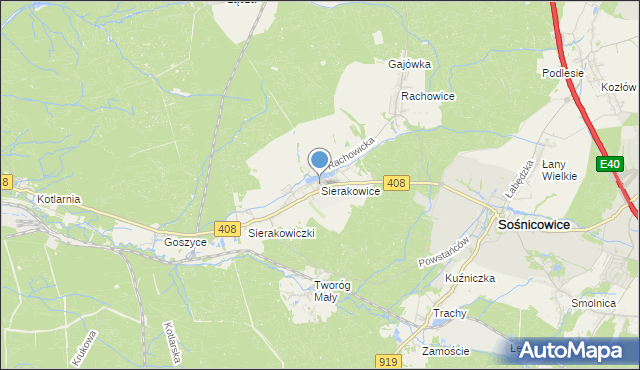 mapa Sierakowice, Sierakowice gmina Sośnicowice na mapie Targeo