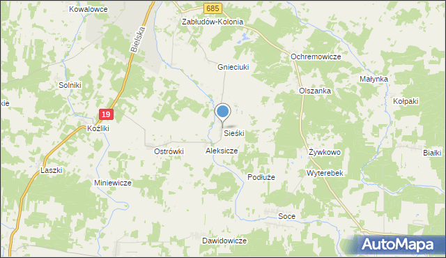 mapa Sieśki, Sieśki gmina Zabłudów na mapie Targeo