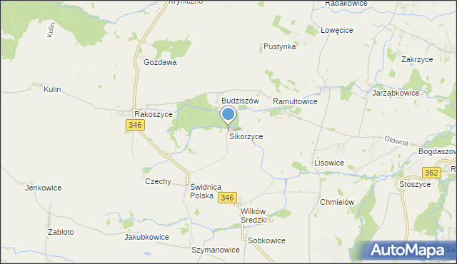 mapa Sikorzyce, Sikorzyce gmina Kostomłoty na mapie Targeo