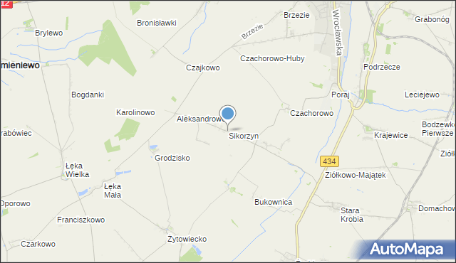 mapa Sikorzyn, Sikorzyn gmina Gostyń na mapie Targeo