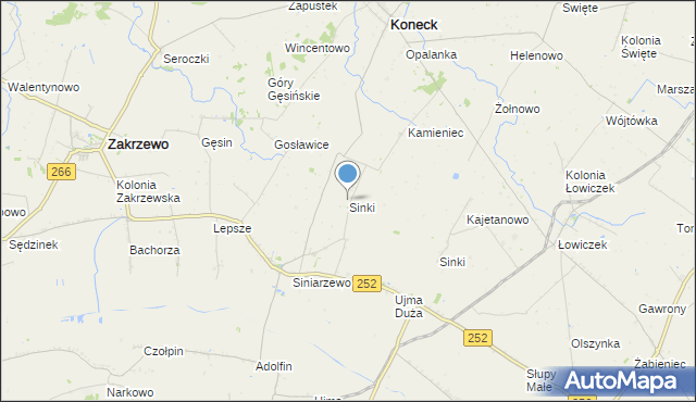 mapa Sinki, Sinki gmina Zakrzewo na mapie Targeo