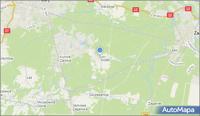 mapa Siodło, Siodło gmina Żary na mapie Targeo