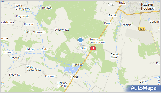 mapa Sitno, Sitno gmina Borki na mapie Targeo