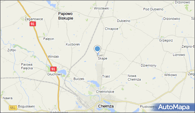 mapa Skąpe, Skąpe gmina Chełmża na mapie Targeo