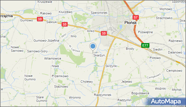 mapa Skarżyn, Skarżyn gmina Płońsk na mapie Targeo