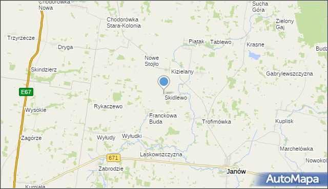 mapa Skidlewo, Skidlewo na mapie Targeo