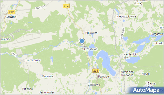 mapa Skrzeszewo, Skrzeszewo gmina Sierakowice na mapie Targeo