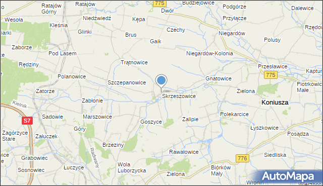 mapa Skrzeszowice, Skrzeszowice na mapie Targeo