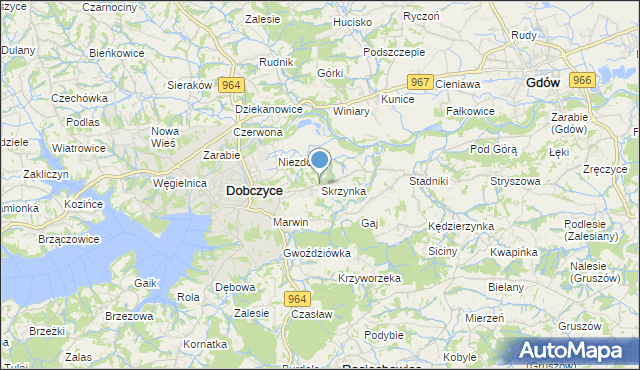 mapa Skrzynka, Skrzynka gmina Dobczyce na mapie Targeo