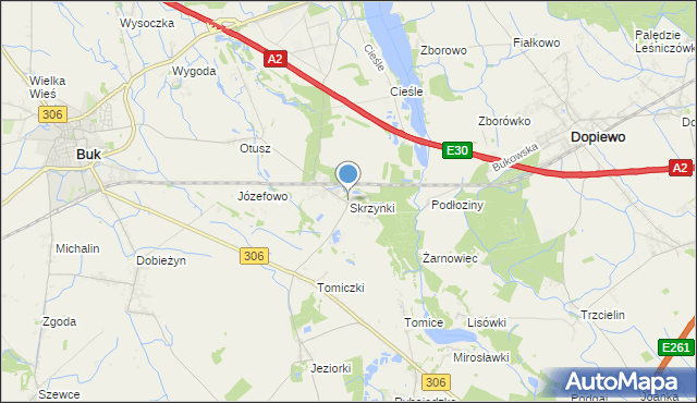 mapa Skrzynki, Skrzynki gmina Stęszew na mapie Targeo