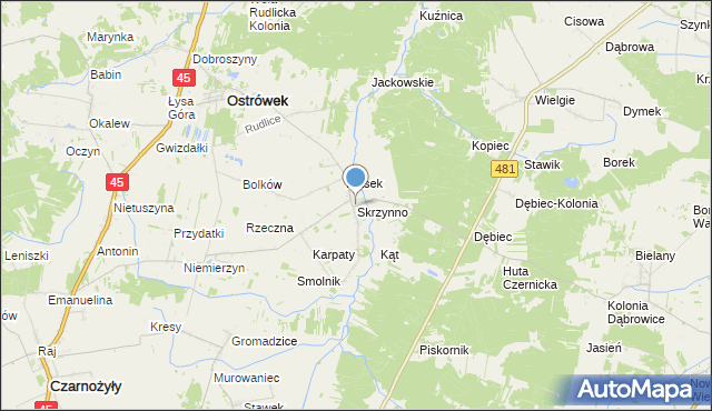 mapa Skrzynno, Skrzynno gmina Ostrówek na mapie Targeo