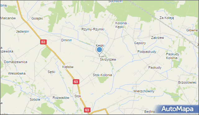 mapa Skrzyszew, Skrzyszew na mapie Targeo