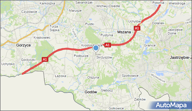 mapa Skrzyszów, Skrzyszów gmina Godów na mapie Targeo