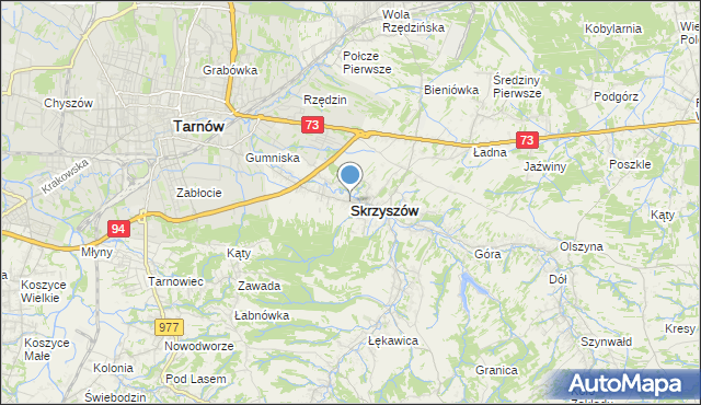 mapa Skrzyszów, Skrzyszów powiat tarnowski na mapie Targeo