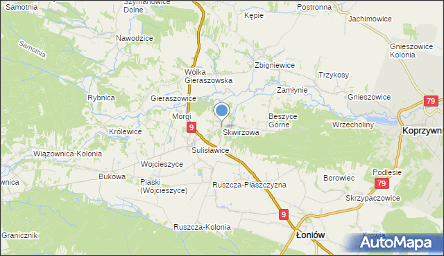 mapa Skwirzowa, Skwirzowa na mapie Targeo