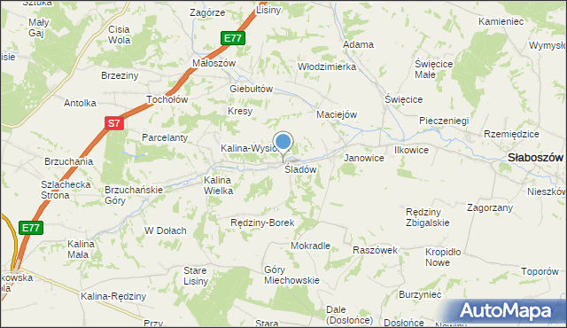 mapa Śladów, Śladów gmina Słaboszów na mapie Targeo